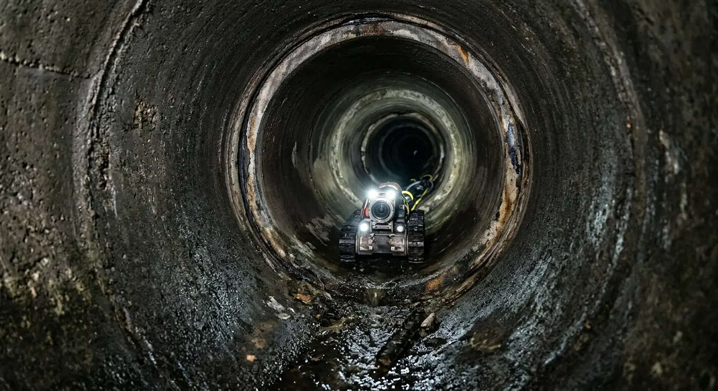 Robotic sewer camera inspecting pipe interior for Sewer Line Repair in East Highland Park